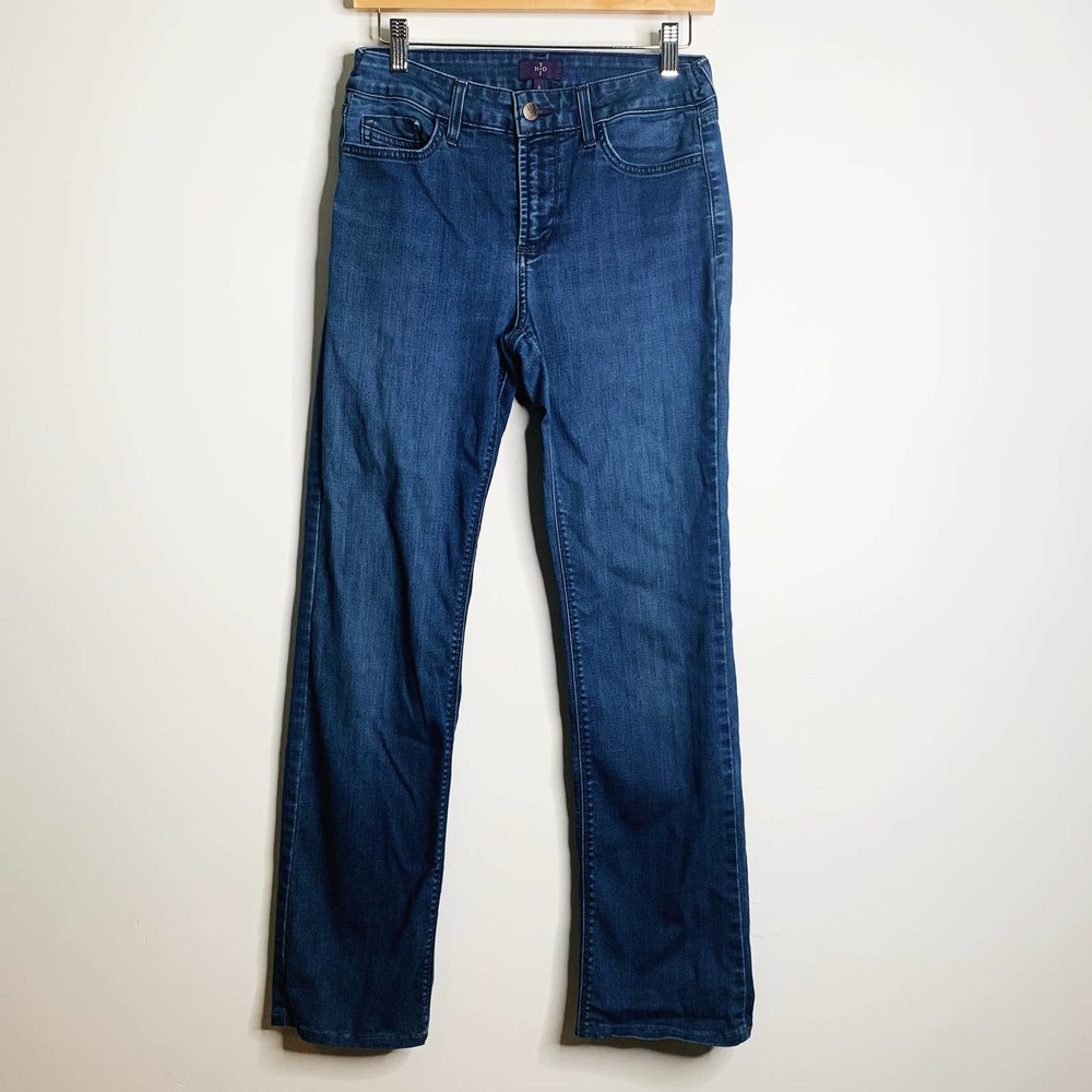 NYDJ Hayley Mid Rise Straight Leg Denim Jeans Stretch Medium Wash Blue Size 6
